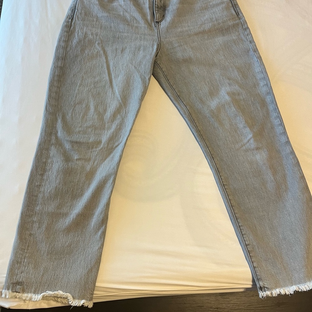 LOFT Gray Ankle Cropped Pants with Frayed Hem